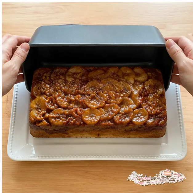 Step 4: Flipping the baked loaf onto a serving plate