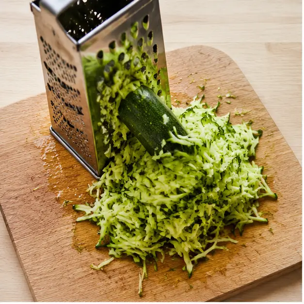 Shredding fresh zucchini on a box grater