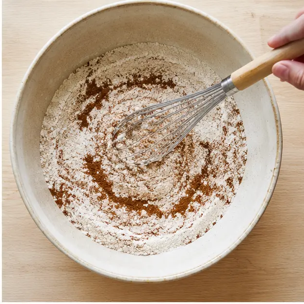 Whisking dry ingredients with cinnamon