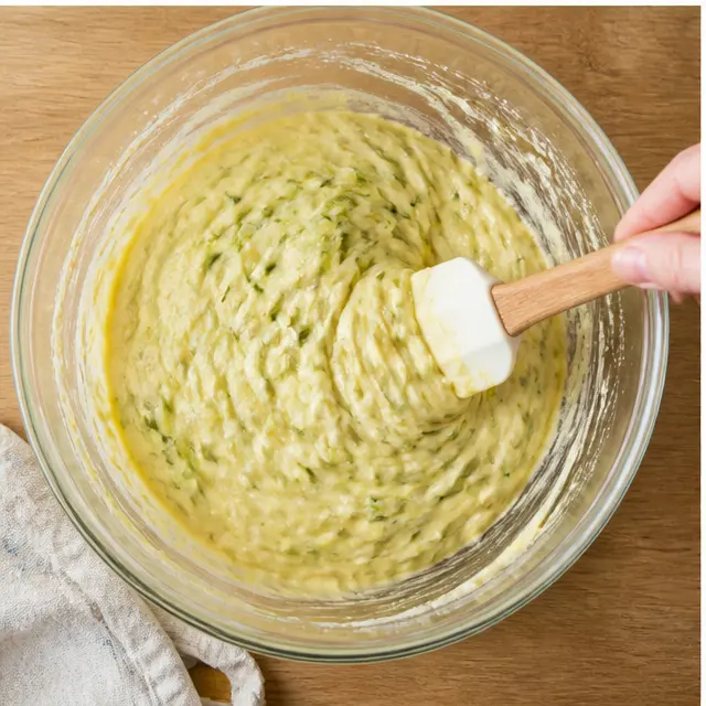 Fold the shredded zucchini into the quick bread batter