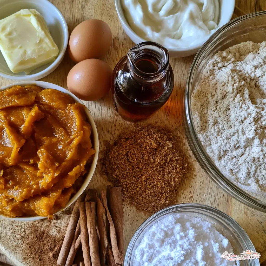 brown butter pumpkin bread with maple glaze - main ingredients