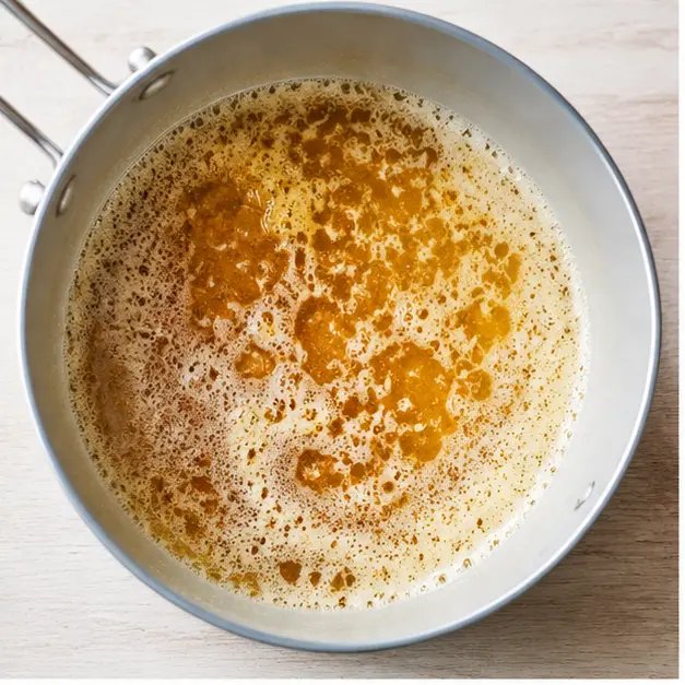 Step 1: Melt and brown unsalted butter until golden with dark speckles