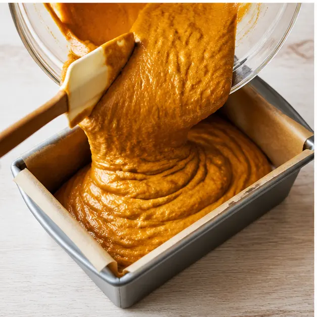 Step 3: Pour batter into a parchment-lined 9x5 loaf pan
