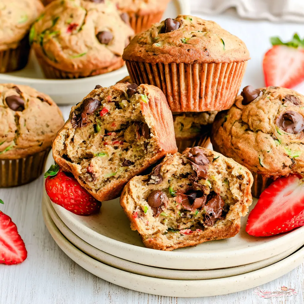 chocolate chip zucchini strawberry muffins - final presentation