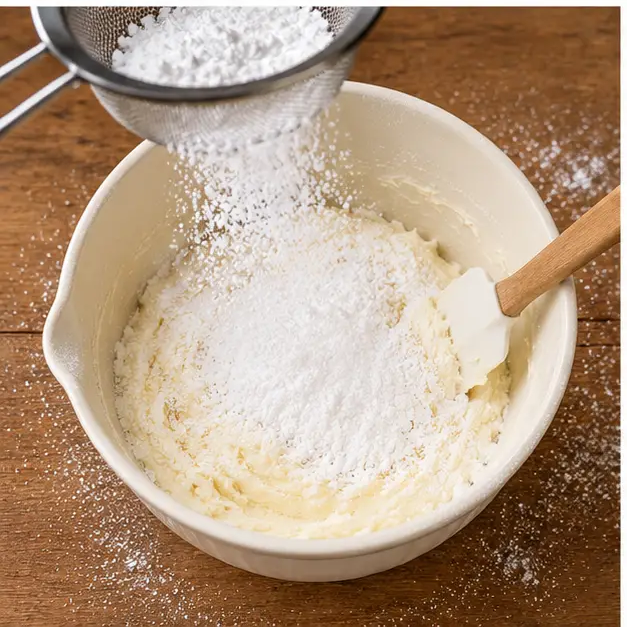 Step 3: Add sifted powdered sugar gradually with the mixer running on low speed