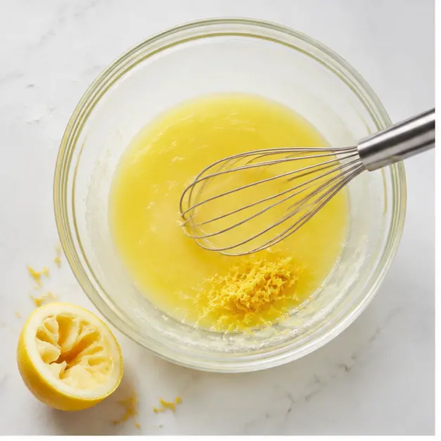 Step 1: Whisking the lemon butter mixture until glossy and smooth