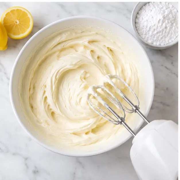 Step 3: Whip softened butter with powdered sugar and cold cream cheese into a smooth frosting