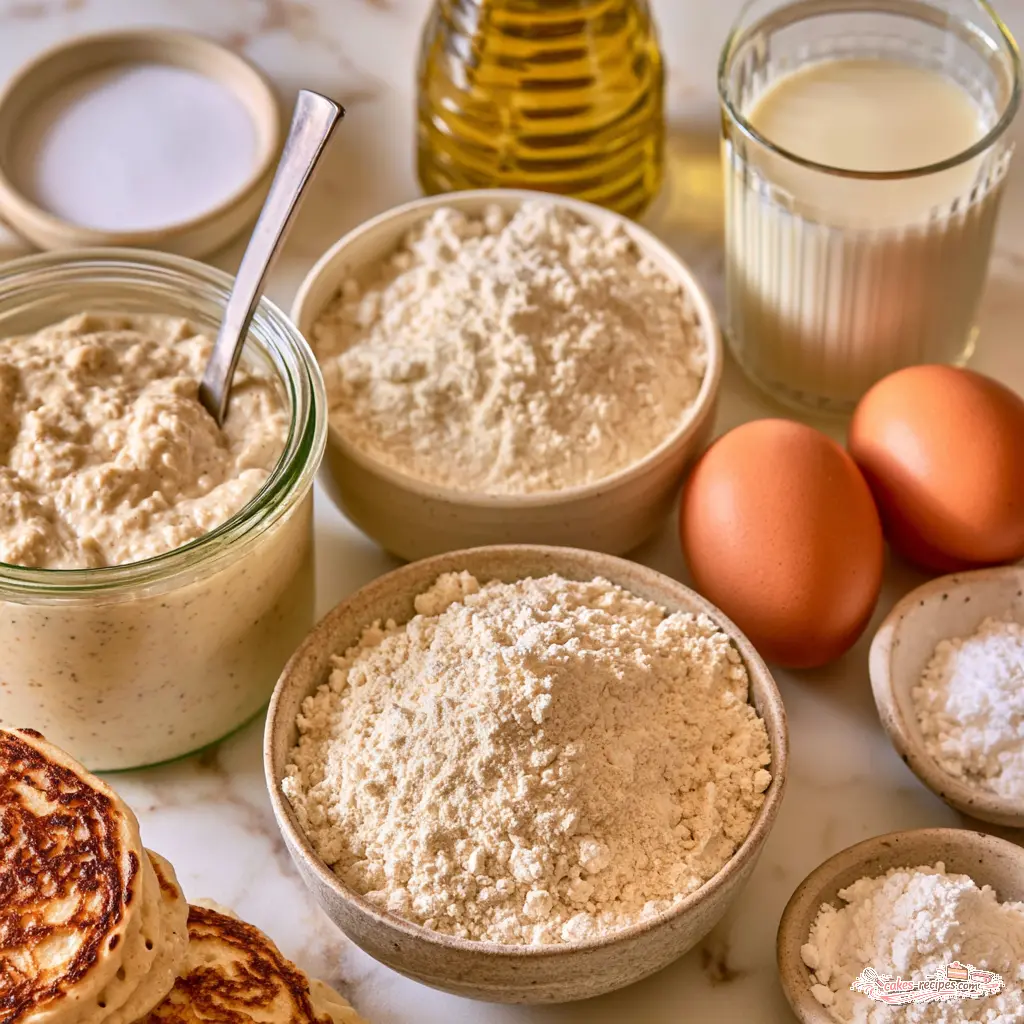 sourdough discard pancakes - main ingredients